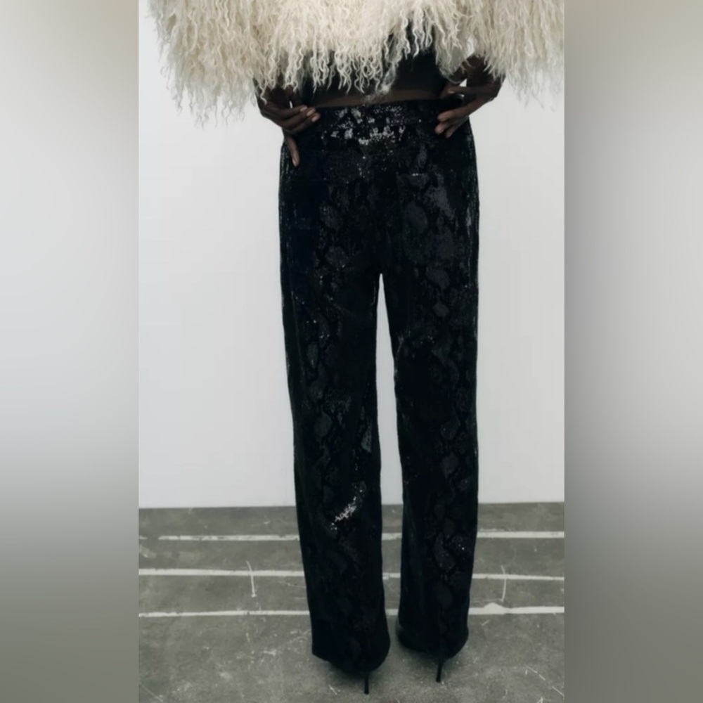 Zara Sequin Elegant Black Velvet Trousers NWT Size 28 US 6❣️ - Picture 2 of 8